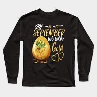 In September We Wear Gold Trex Childhood Cancer Awareness Long Sleeve T-Shirt